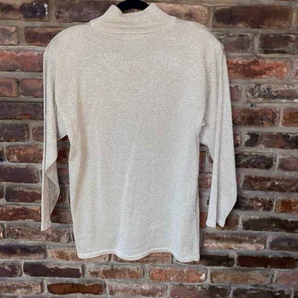 Linda Originals Gold Metallic Knit Mock Neck Blouse Women's Size Medium - Picture 7 of 8